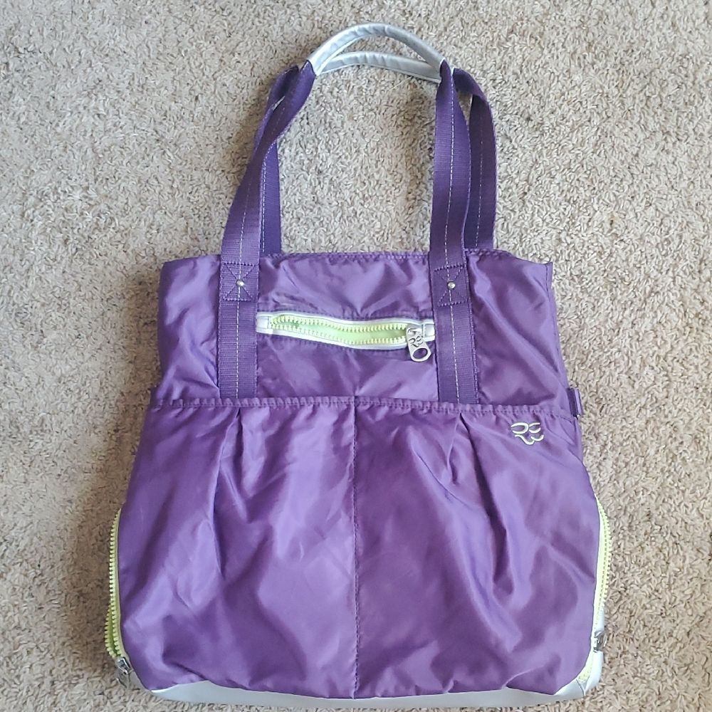 Rare Earth Purple Nylon Travel Tote Bag Lime Green Zip Accent